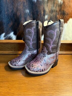 Old West Toddler Girls’ Antique Western Pink Crackle Boots - Size 5 - NEW IN BOX